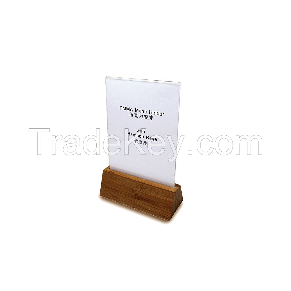 custom A5 Acrylic Material Display Wood Base Sign Holder Table Stand