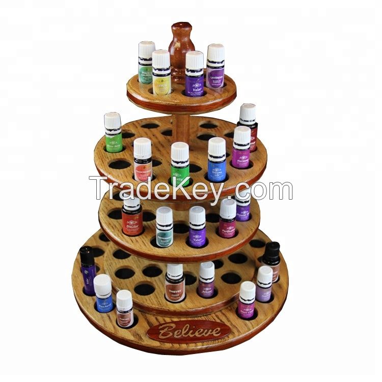 Countertop Essential Oils Bottle Wood Wooden Makeup Product Display Stands Cosmetics Shelf Rack