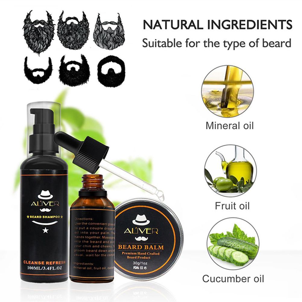 5pcs Beard Clean Set With Essential Shampoo Brush Comb Oil Cream for Men Makes Soft Cleanse Refresh and Nature Styling Care Set