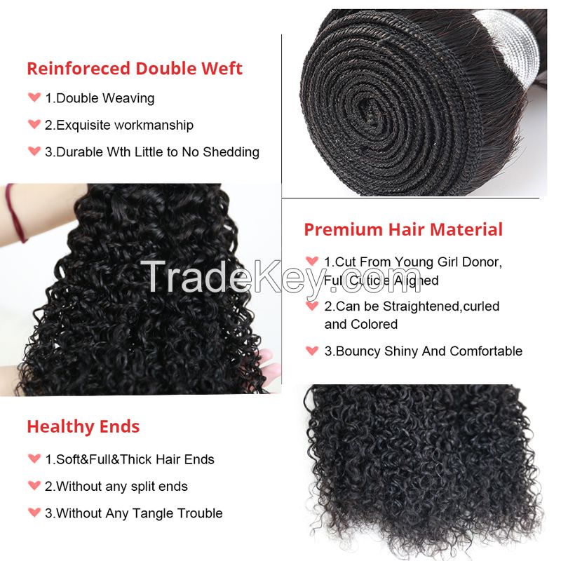 Deep Curly Hair Bundles 3 Human Hair Bundles Extensions 100% Brazilian Hair Weave Bundles Healthy End Natural Black Wave