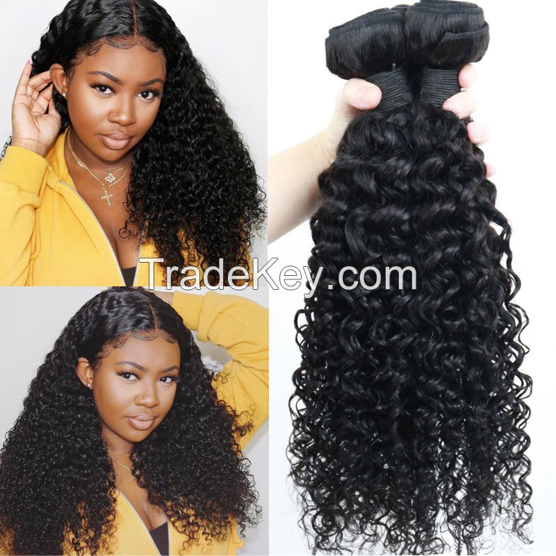 Deep Curly Hair Bundles 3 Human Hair Bundles Extensions 100% Brazilian Hair Weave Bundles Healthy End Natural Black Wave