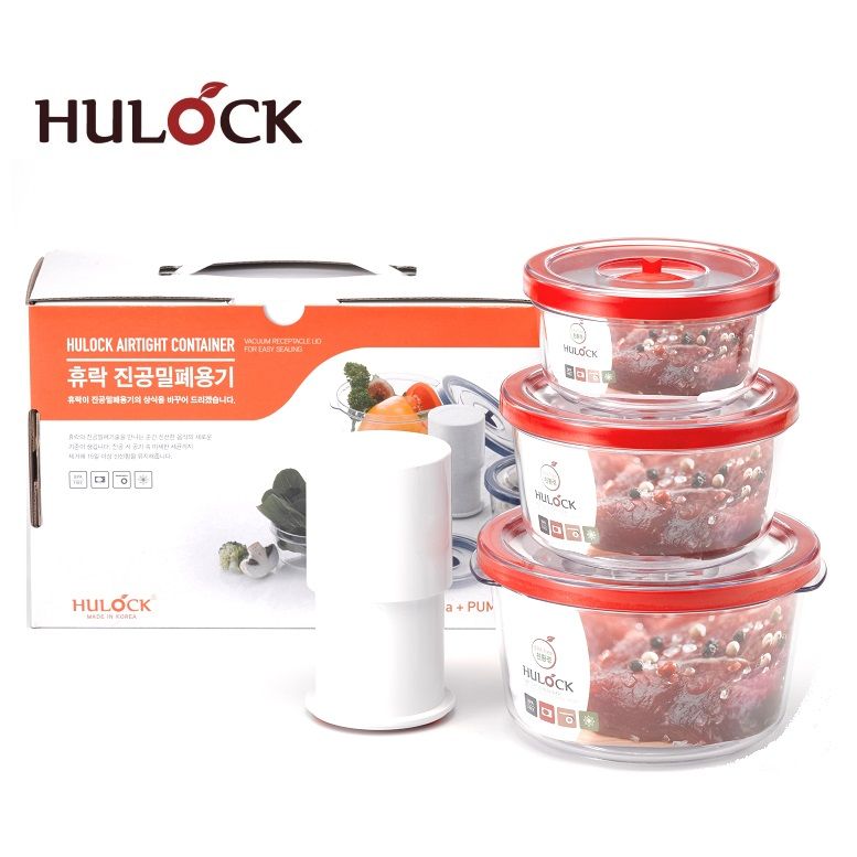 Hulock vacuum airtight storage container with pump - round 3pcs set