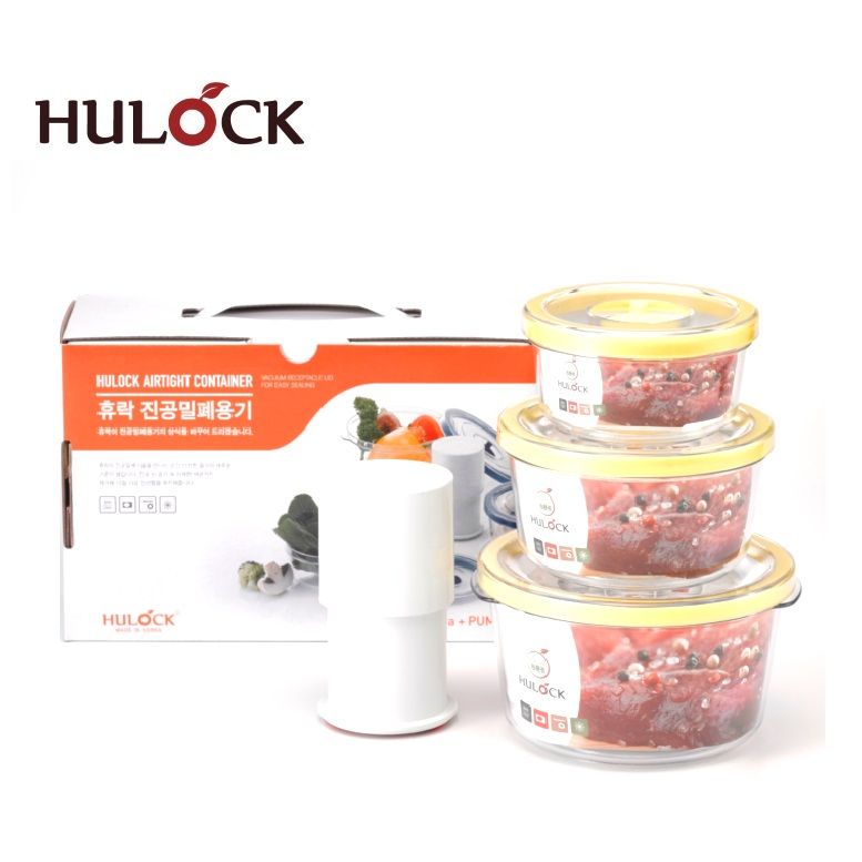 Hulock vacuum airtight storage container with pump - round 3pcs set
