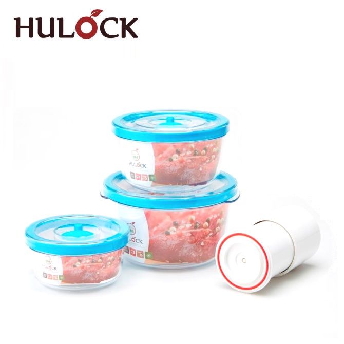 Hulock vacuum airtight storage container with pump - round 3pcs set