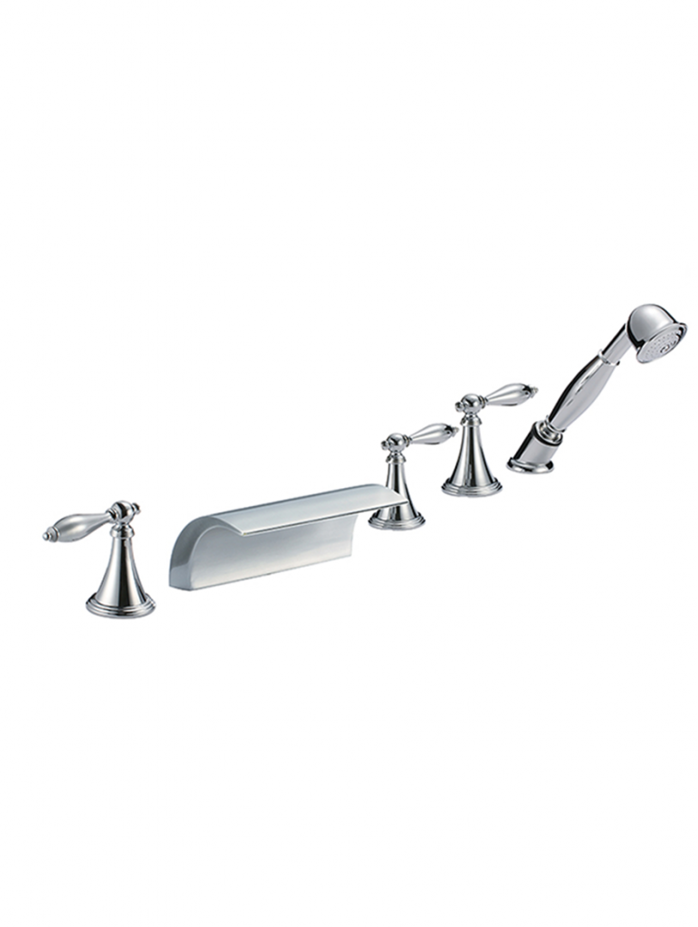 Hand-held wide spread bath faucet