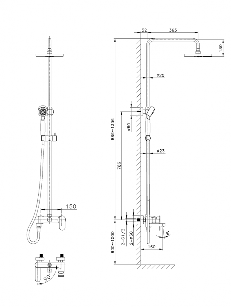 Pressure Balance Rain Shower Faucet