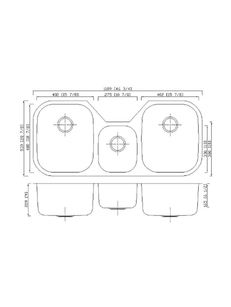 three bowl under mount sink