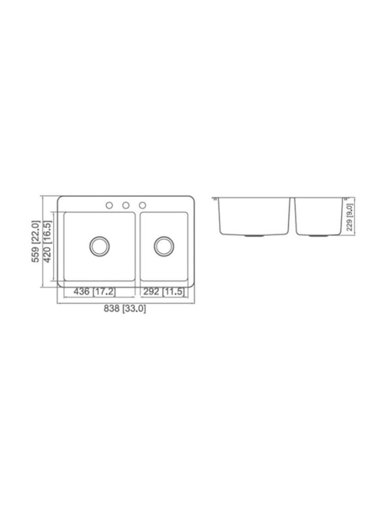 double bowl tight radius sink