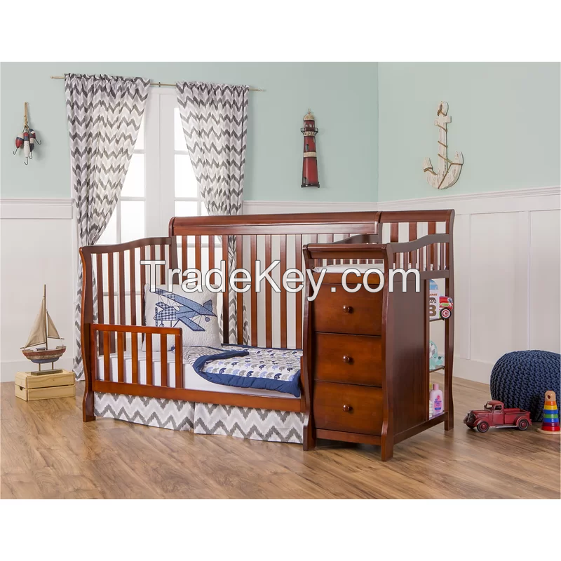 No. 1235 ASTM listed North American style 4 in 1 pine wood solid wood Baby crib with drawer &amp; changing table 51x27''