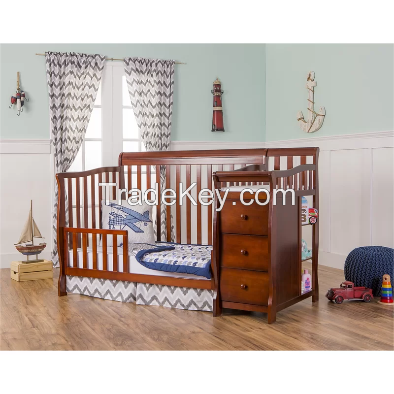 No. 1235 ASTM listed North American style 4 in 1 pine wood solid wood Baby crib with drawer & changing table 51x27''