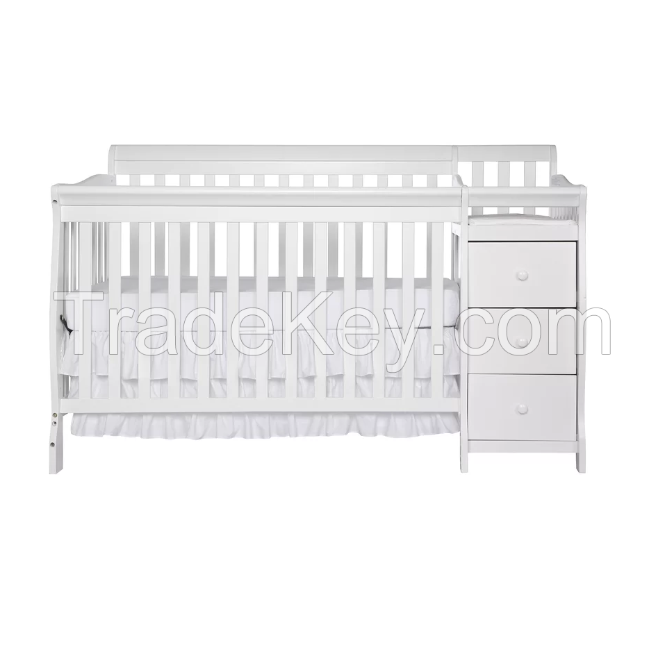 No. 1235 ASTM listed North American style 4 in 1 pine wood solid wood Baby crib with drawer & changing table 51x27''