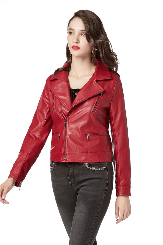 Faux Leather Pu Jacket for Women , Slim Tailoring Short Moto Biker Jackets , Zip Up Long Sleeve Winter Coat