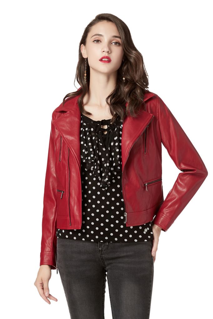Faux Leather Pu Jacket for Women , Slim Tailoring Short Moto Biker Jackets , Zip Up Long Sleeve Winter Coat