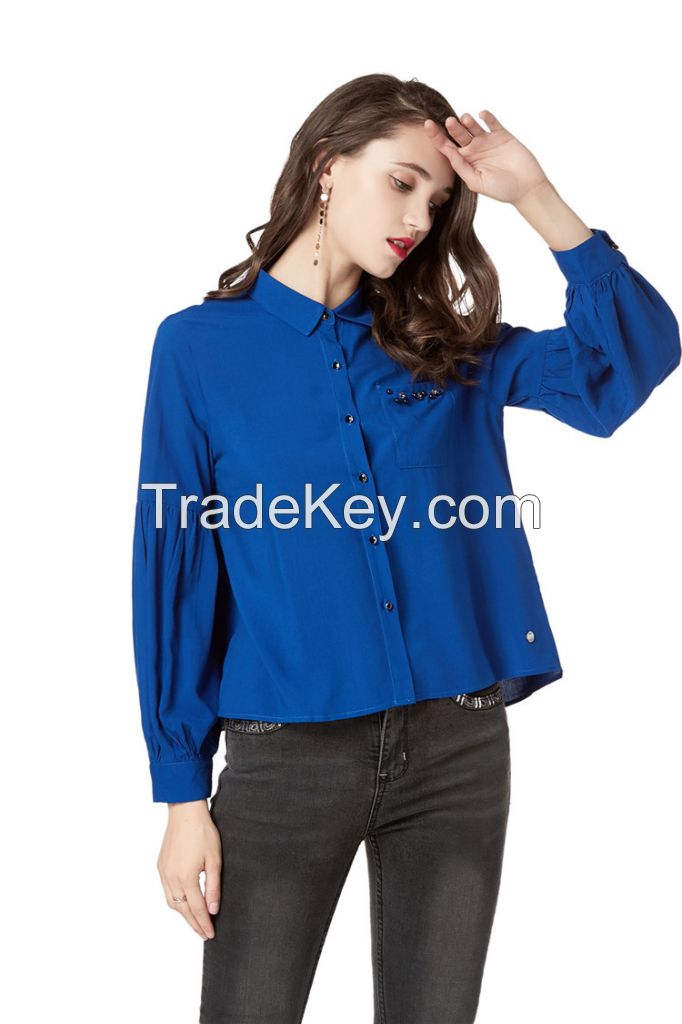 Button Down Rayon Shirts for Women     Long Sleeve Casual Collared Shirts and Blouses