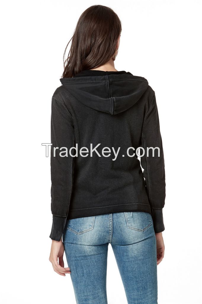  Hooded Sweatshirt Women,Zip Up and Heavy Washed Functional Cotton Sweatshirts with Pearls on Front Shoulder 