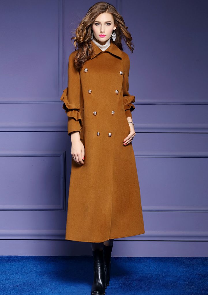 Women's new autumn/winter long double-breasted woolen coat with double-sided woolen coat