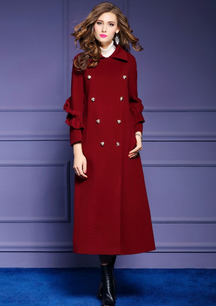 Women's new autumn/winter long double-breasted woolen coat with double-sided woolen coat