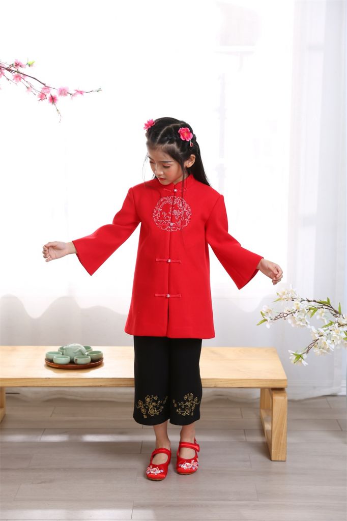 Cheap girl Tang suits qipao cheongsam sets Hanfu Chinese traditional embroidered clothing tops and pants girl new year festival
