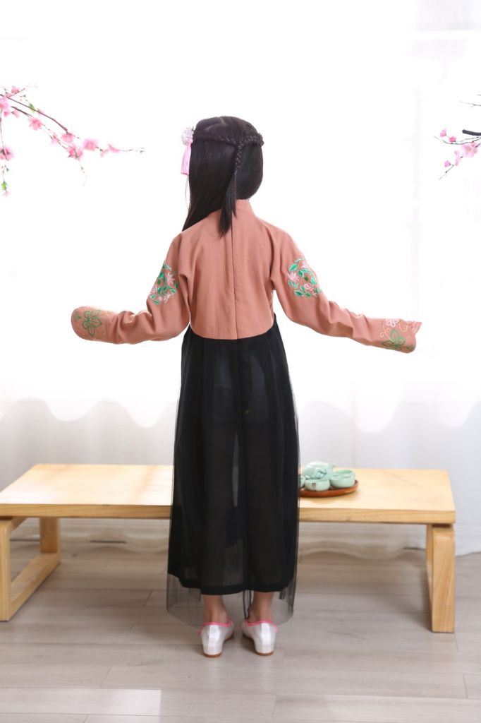 Summer girl Chinese traditional improved Hanfu dress  Chinese girl costume long sleeve cheongsam ethnic Hanfu