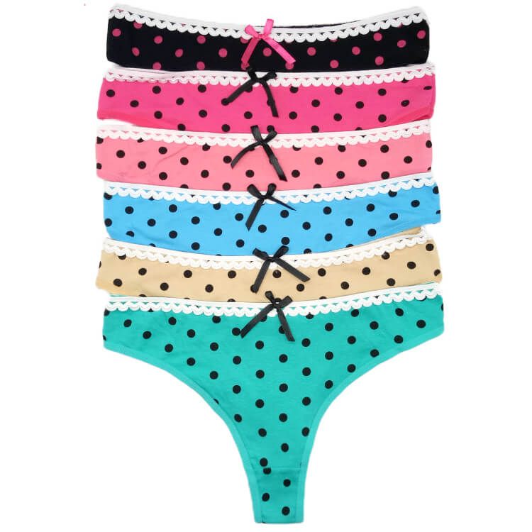 Yun Meng Ni Fancy Cute Dots Print Pink Cotton Teen Sexy Girls Thongs L