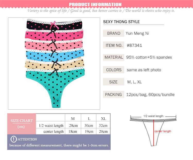 Yun Meng Ni Fancy Cute Dots Print Pink Cotton Teen Sexy Girls Thongs L
