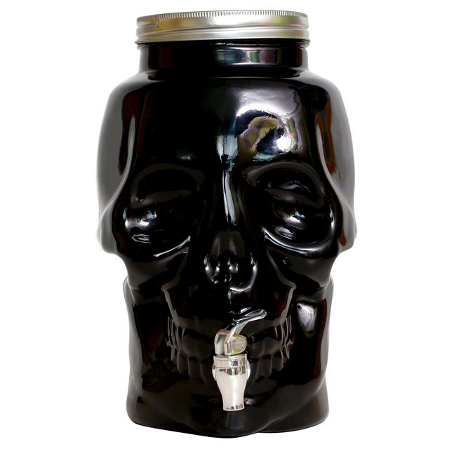 8L BLACK SKULL GLASS BEVERAGE DISPENSER WITH LID AND TAP