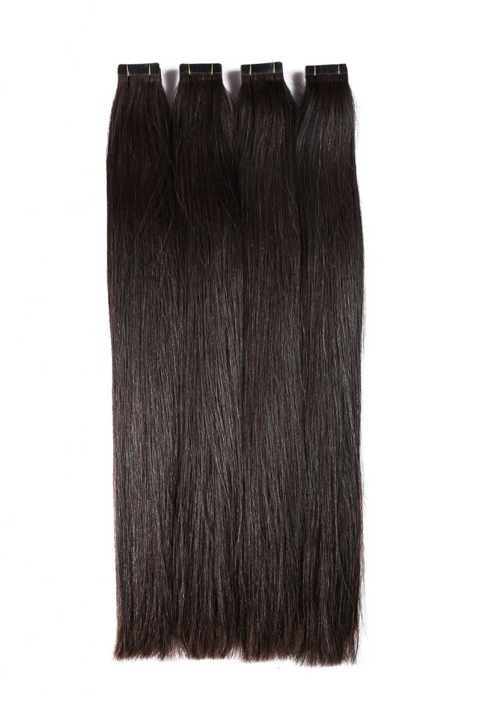 Basic Tape in Hair Extensions 100% Remy Human Hair Unprocessed Can Be Bleached and Dyed 7A Grade Natural Black Color 