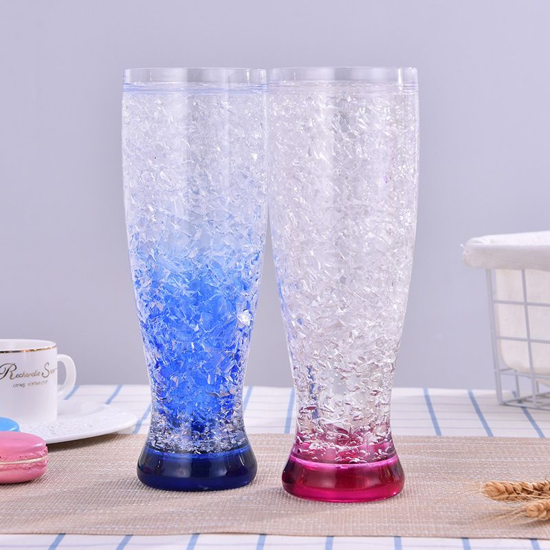 Promotional plastic double wall water bottle ice tumbler freezer beer mugs with gel