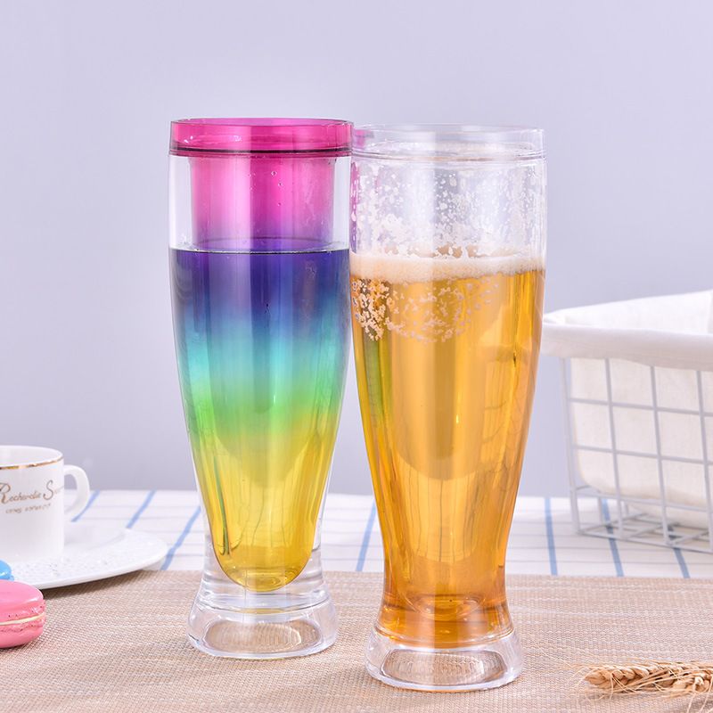 Promotional plastic double wall water bottle ice tumbler freezer beer mugs with gel