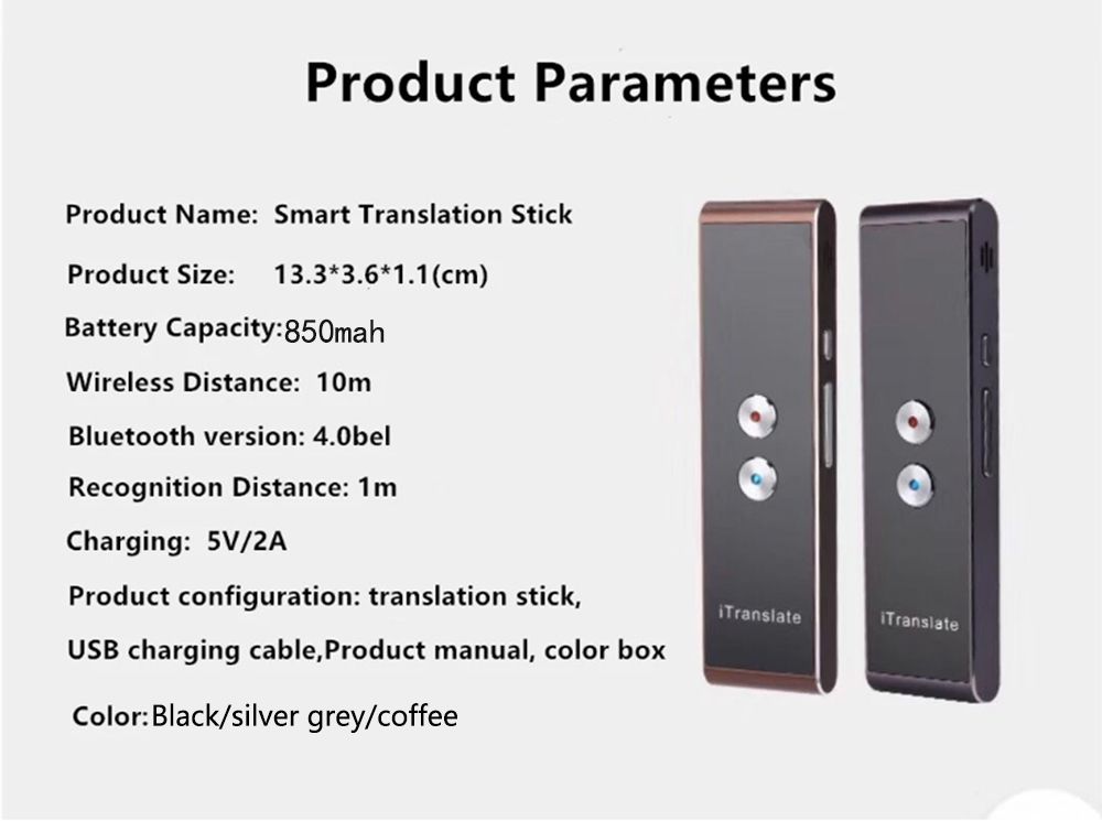 T8 Portable Mini Multi-Language Smart Translator 40 Languages APP Translator Bluetooth Wireless Two-Way Real Time Instant Voice Translator