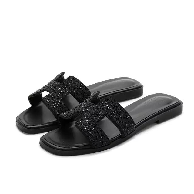 Women Summer Cut Out Ladies Sandals Ladies Luxury Brand Sandals Good Quality Flat Shoe Candy Color Outdoor Holiday Slides 34 -43