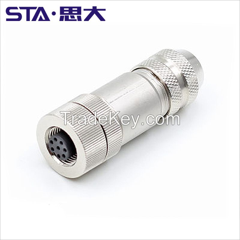 Metal assembly M12 connector PG9 female A code plug 3pin 4pin 5pin 6pin 8pin