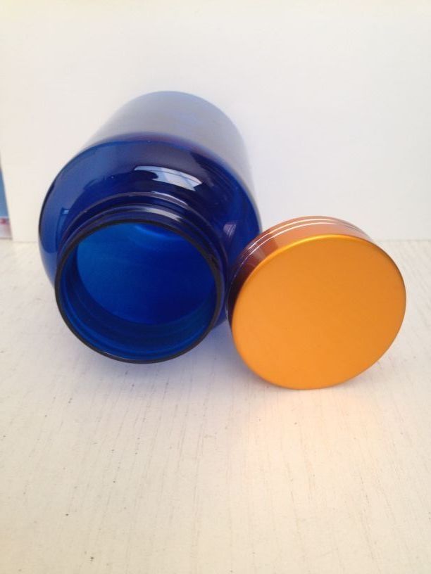 Blue Plastic Bottle with golden/silver Cover Caps capsule bottle/ Pill Bottle