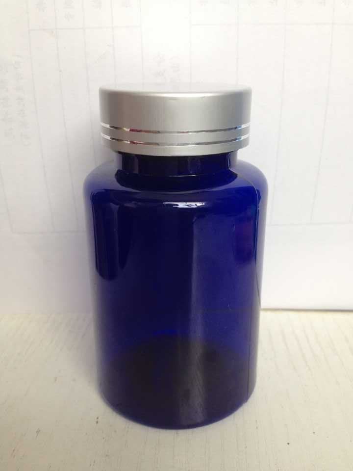 Blue Plastic Bottle with golden/silver Cover Caps capsule bottle/ Pill Bottle