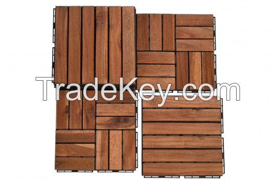 BeNK 6-slat acacia wood decking tiles for balcony terrace garden