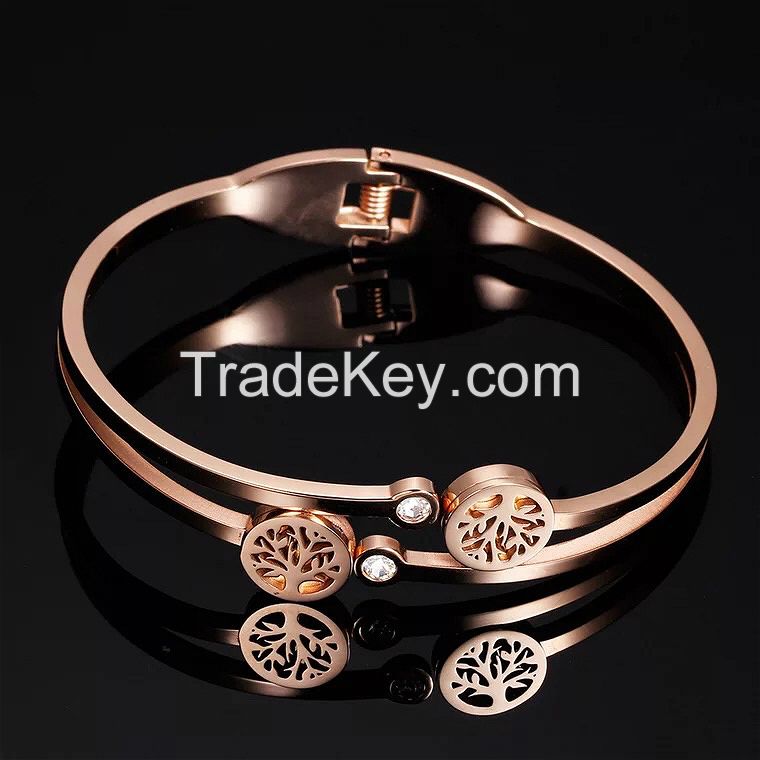 Titanium Steel Rose Gold Plated Bangles Tree Image Friendship Bangles