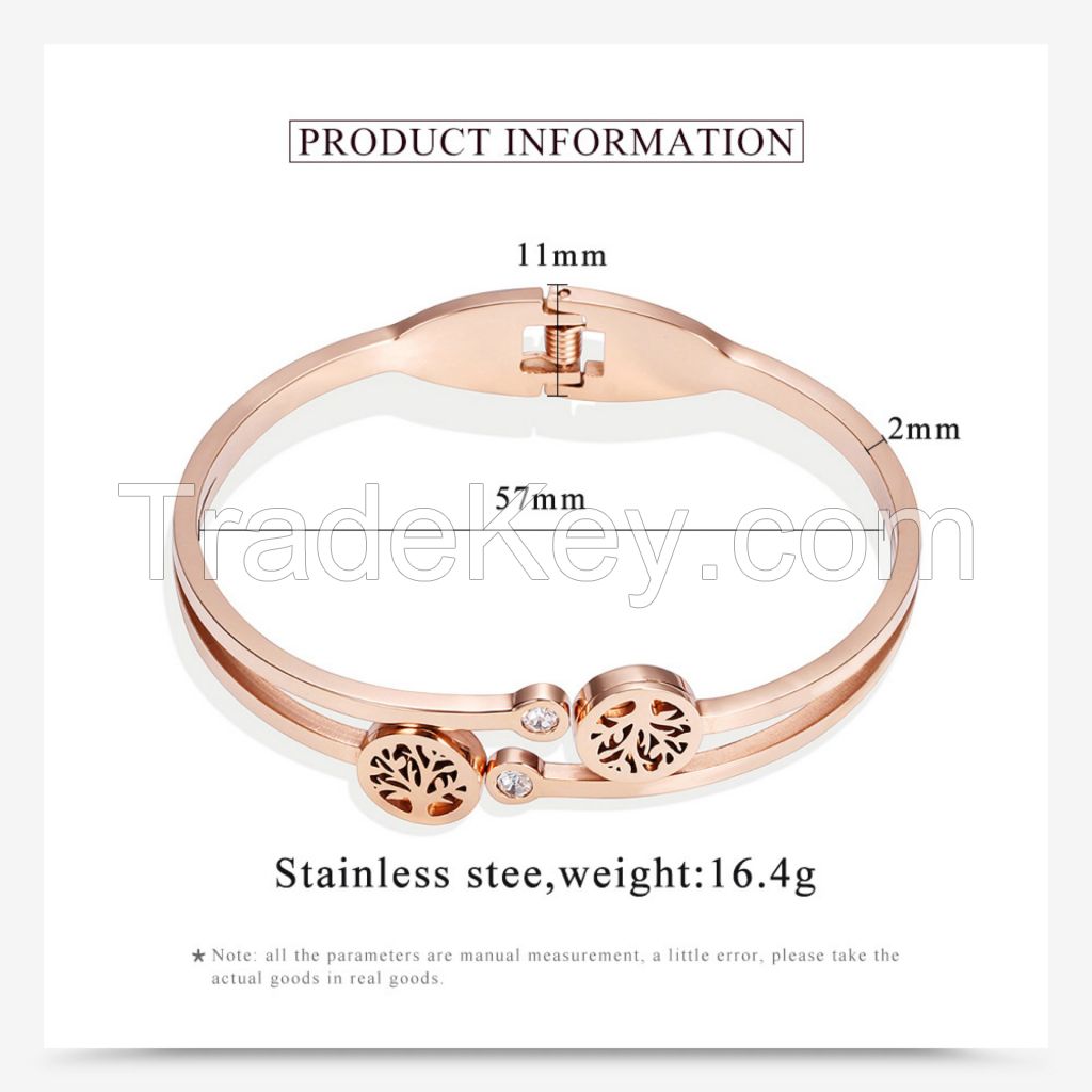 Titanium Steel Rose Gold Plated Bangles Tree Image Friendship Bangles