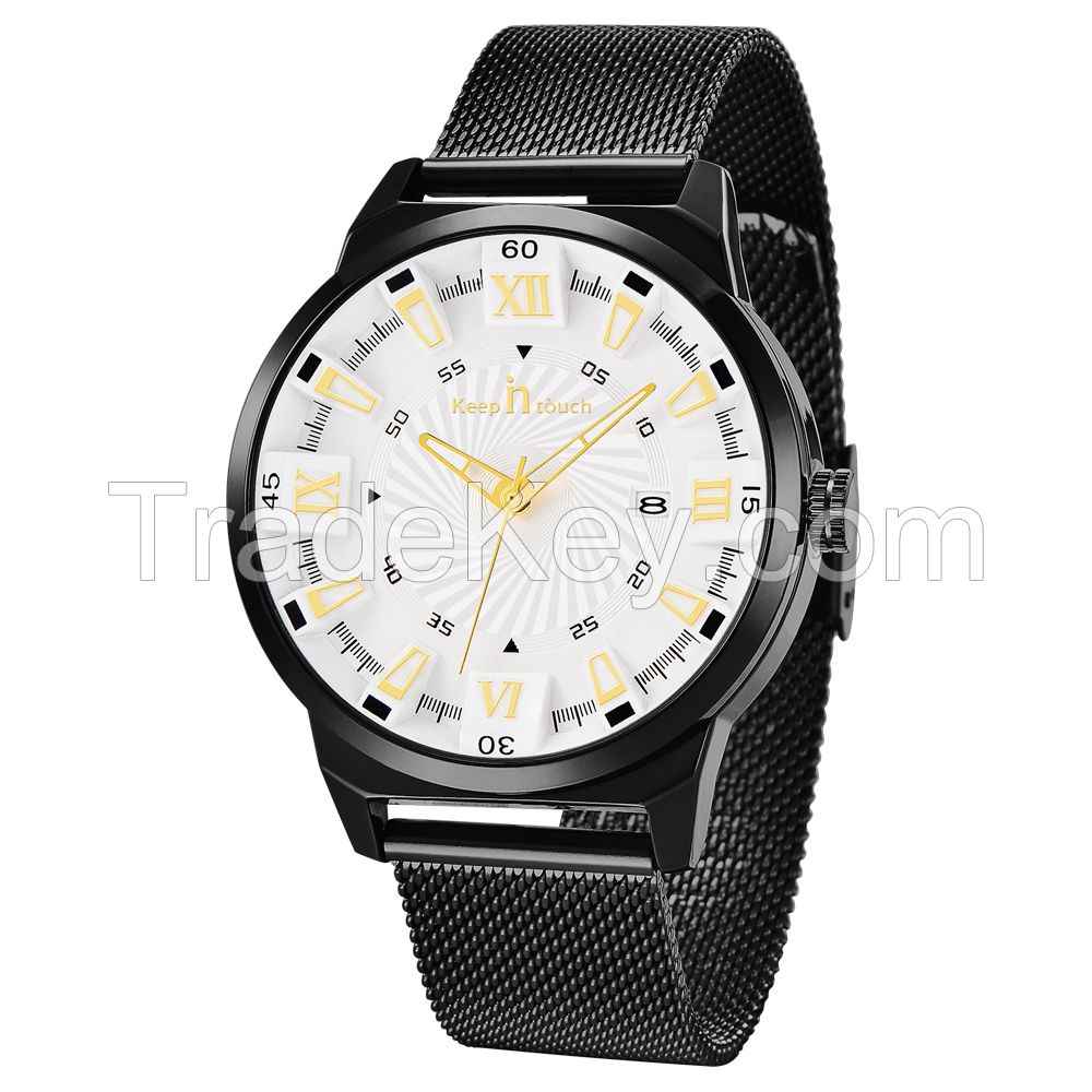Factory supply fashion men's quartz watch with mesh strap and import movement