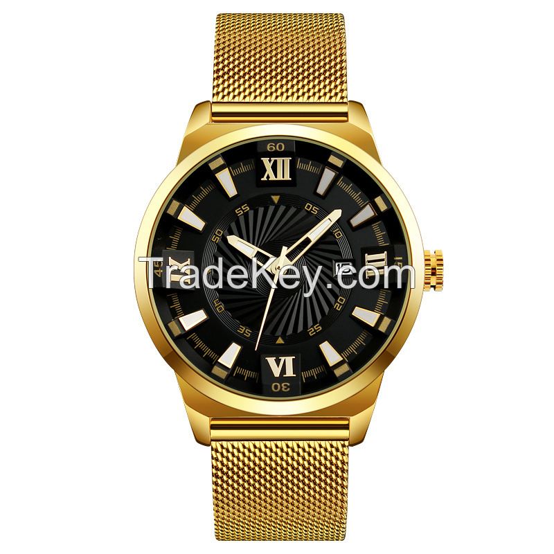 Factory supply fashion men's quartz watch with mesh strap and import movement