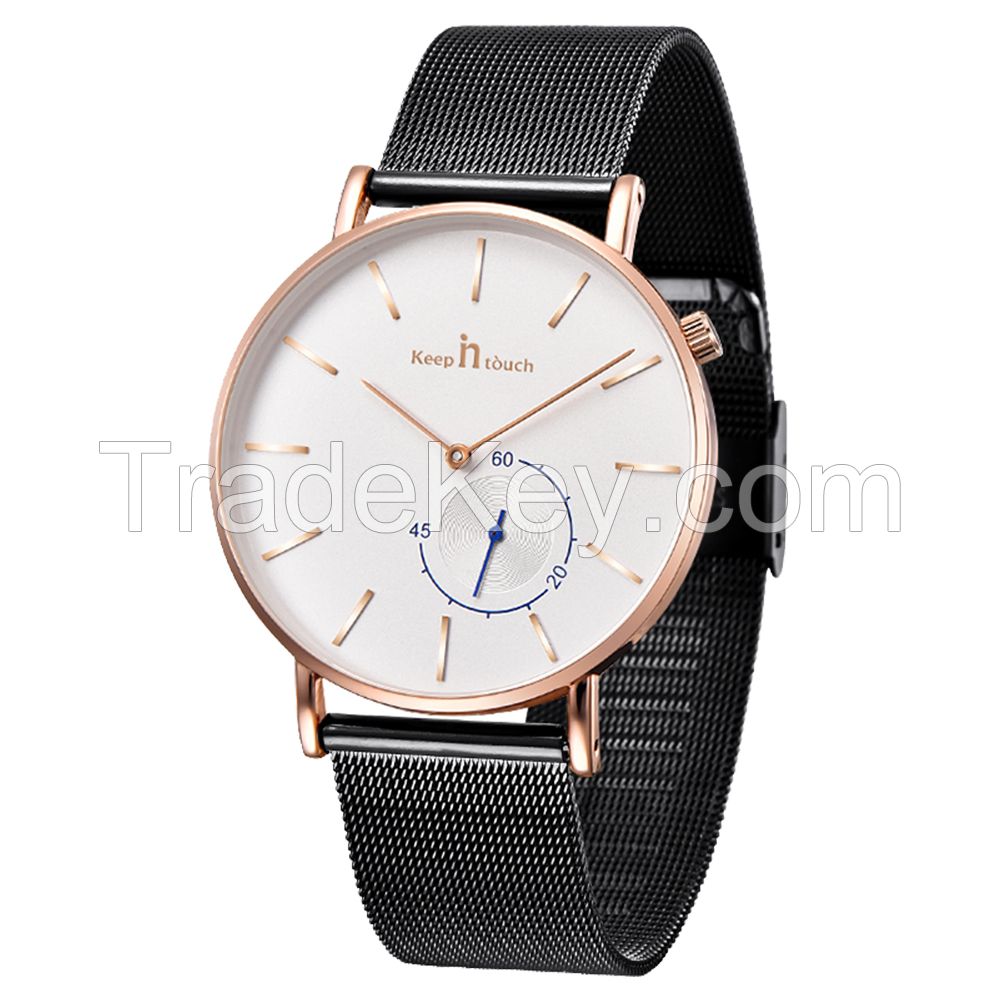 Fashion men's watch custom stainless steel mesh band ultra-thin case watch quartz genuine leather belt montres with date