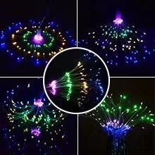 2 Pack 120 Led Music Control Firework Copper Lights, Color Changing Starburst Lights With Remote Control, Decorative Hanging String Lights For Parties, Home, Outdoor Decoration