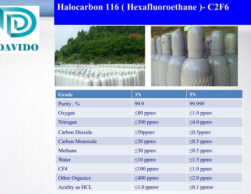 Factory Bulk Supply 99.999% Purity C2F6 C116 Hexafluoroethane Gas with