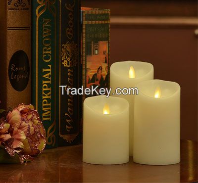 Battery Moving Flame LED Pillar Candles with Timer