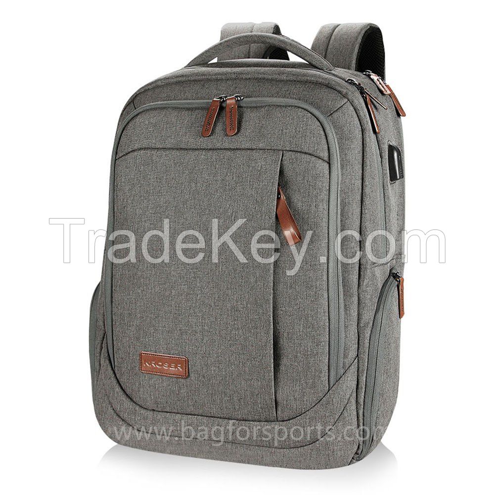 Laptop Backpack Large Computer Backpack for 15.6-17.3 Inch Laptop with USB Charging Port Water-Repellent School Travel Backpack Casual Daypack  Business/College/Women/Men-Grey