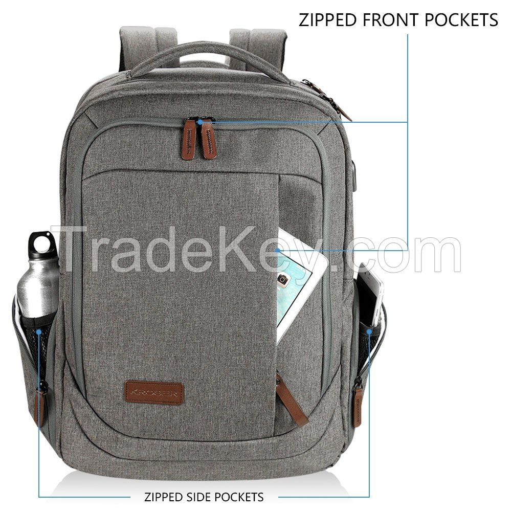 Laptop Backpack Large Computer Backpack for 15.6-17.3 Inch Laptop with USB Charging Port Water-Repellent School Travel Backpack Casual Daypack  Business/College/Women/Men-Grey