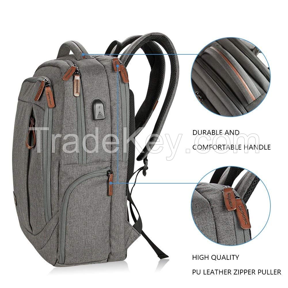 Laptop Backpack Large Computer Backpack for 15.6-17.3 Inch Laptop with USB Charging Port Water-Repellent School Travel Backpack Casual Daypack  Business/College/Women/Men-Grey