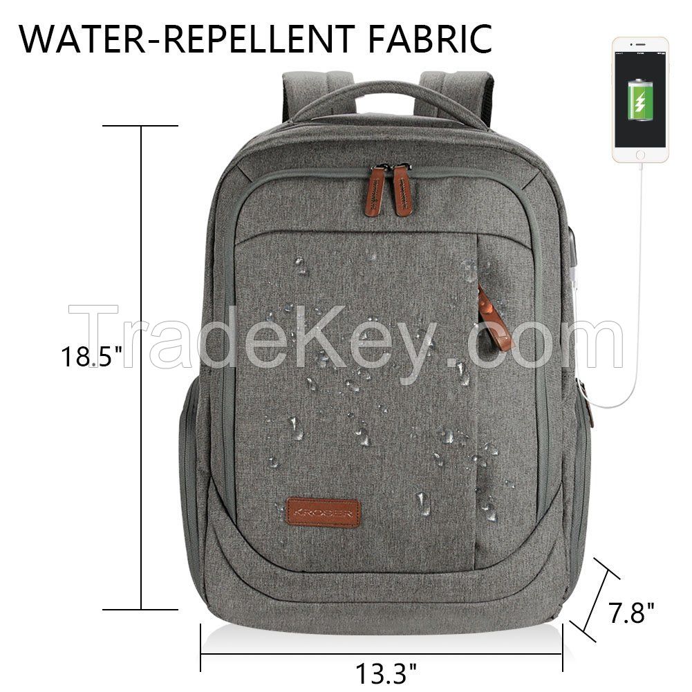 Laptop Backpack Large Computer Backpack for 15.6-17.3 Inch Laptop with USB Charging Port Water-Repellent School Travel Backpack Casual Daypack  Business/College/Women/Men-Grey