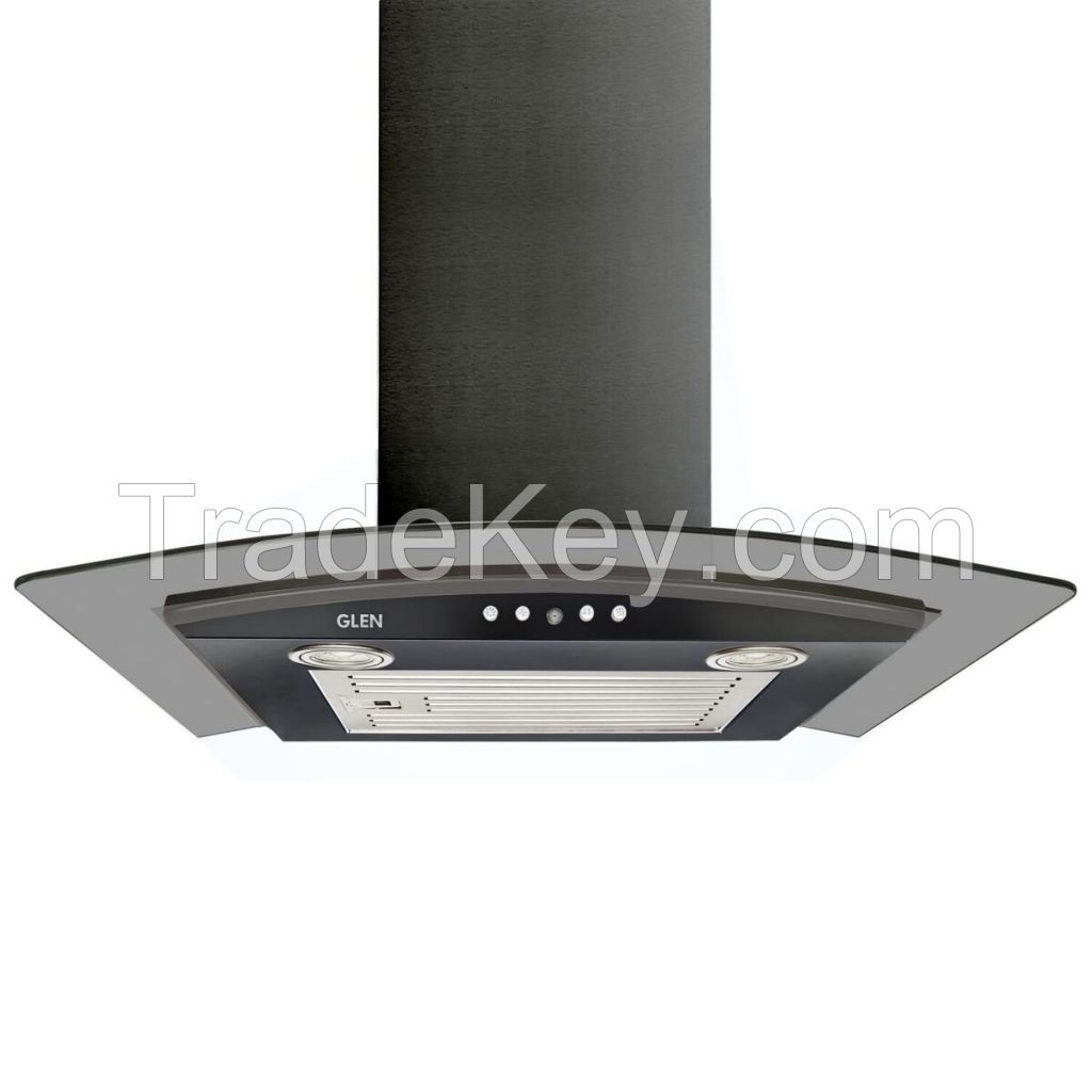 Glen 6071 EX Black Curved Glass Kitchen Chimney 60cm, Airflow 1000 m3/h