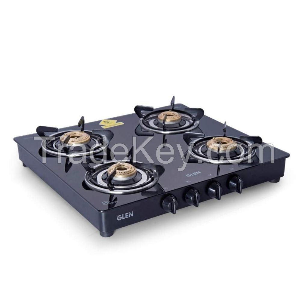 Glen 4 Burner Gas Stove 1043 GT Brass Burner Black  Cooktop