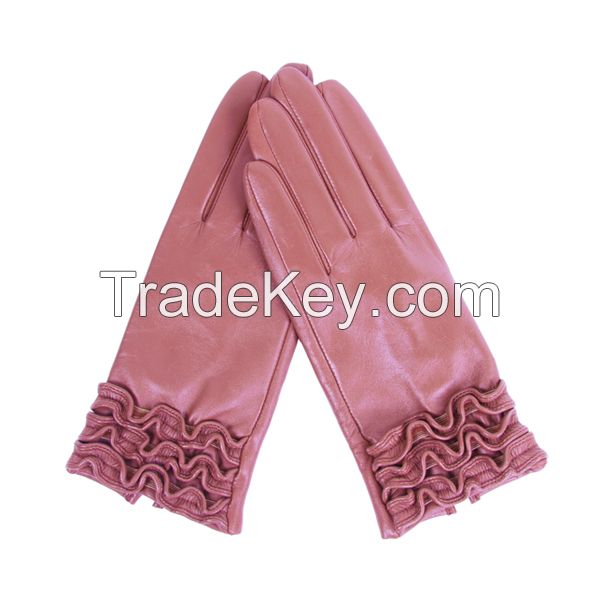 Lotus Leaf Lace Special Cuff Short Leather Gloves 